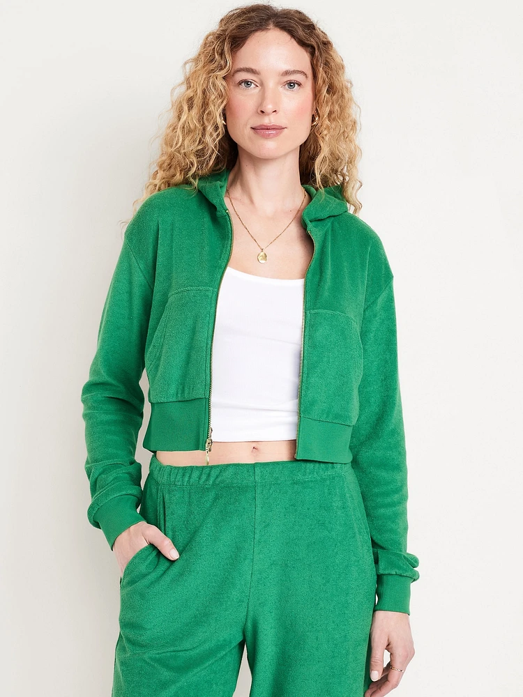 Towel Terry Crop Zip Hoodie