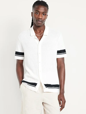 Short-Sleeve Button-Front Sweater Shirt