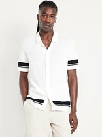 Short-Sleeve Button-Front Sweater Shirt