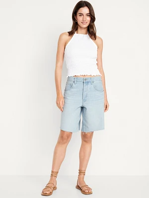 Mid-Rise Baggy Cut-Off Jean Shorts - 9-inch inseam