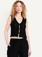 Sleeveless Crochet Tie-Front Top