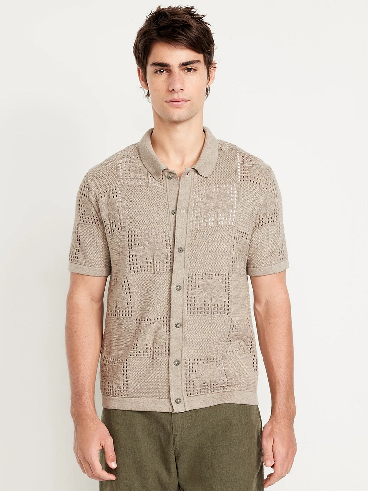 Open-Stitch Sweater Shirt