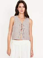 Linen-Blend Tie-Front Vest
