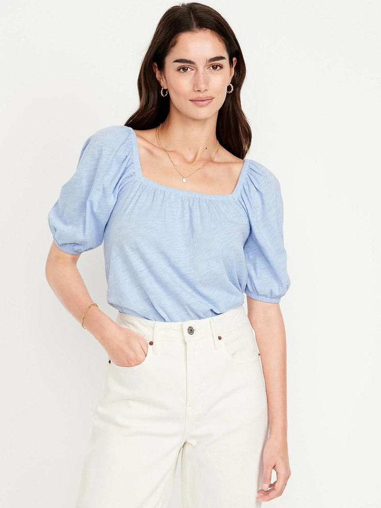 Square-Neck Puff-Sleeve Top