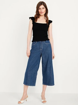 High-Waisted Baggy Wide-Leg Culotte Jeans