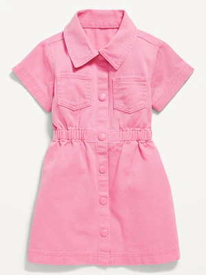 Short-Sleeve Cinched-Waist Twill Dress for Toddler Girls
