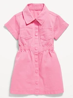 Short-Sleeve Cinched-Waist Twill Dress for Toddler Girls