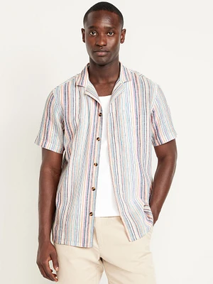 Short-Sleeve Linen-Blend Striped Camp Shirt