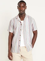 Short-Sleeve Linen-Blend Striped Camp Shirt