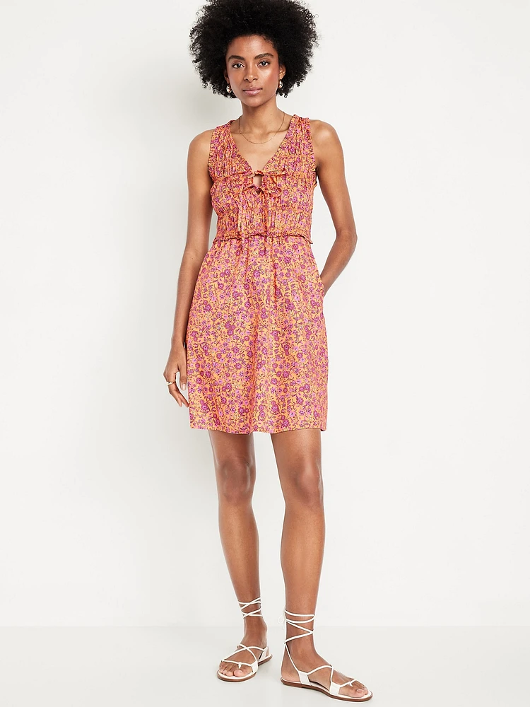 Fit & Flare Smocked-Top Mini Dress