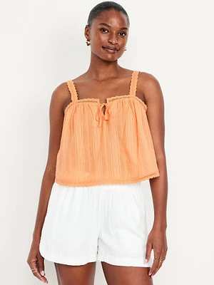 Sleeveless Textured-Dobby Top