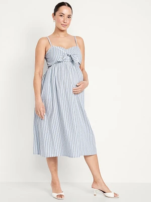 Maternity Knot-Front Fit & Flare Seersucker Dress
