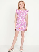Printed Short Ruffle-Sleeve Romper for Girls