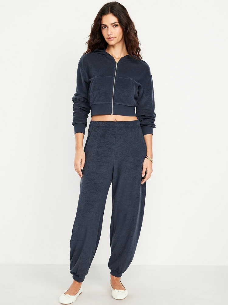 High-Waisted Towel Terry Barrel Ankle Pants