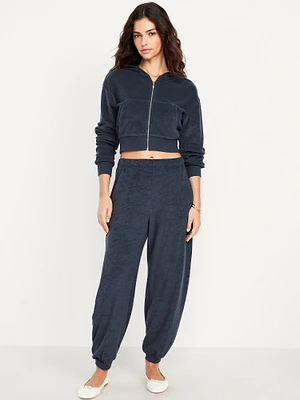High-Waisted Towel Terry Barrel Ankle Pants