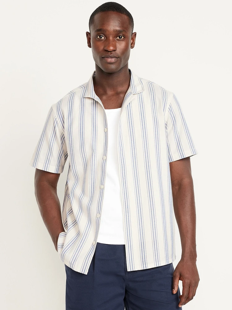 Short-Sleeve Striped Oxford Camp Shirt