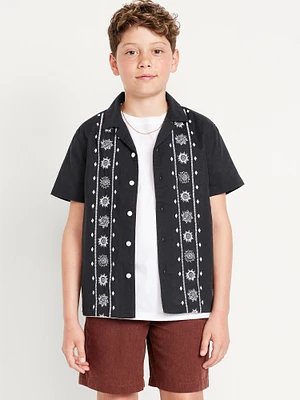 Short-Sleeve Linen-Blend Embroidered Shirt for Boys
