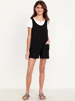 Sleeveless Double-Weave Pocket Romper for Girls
