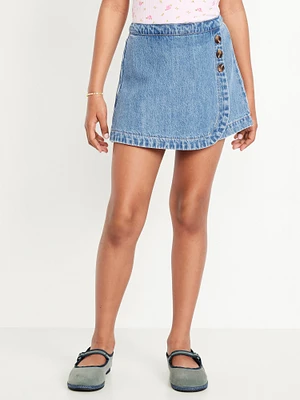 High-Waisted Wrap-Front Jean Skort for Girls