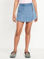 High-Waisted Wrap-Front Jean Skort for Girls