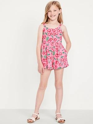 Sleeveless Linen-Blend Button-Front Romper for Girls
