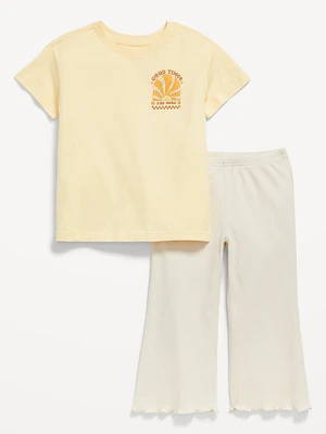 Oversized Graphic T-Shirt and Ribbed Flare Leggings Set for Toddler Girls