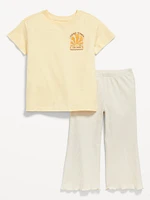 Oversized Graphic T-Shirt and Ribbed Flare Leggings Set for Toddler Girls
