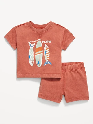 French-Terry Graphic Top and Shorts Set for Baby