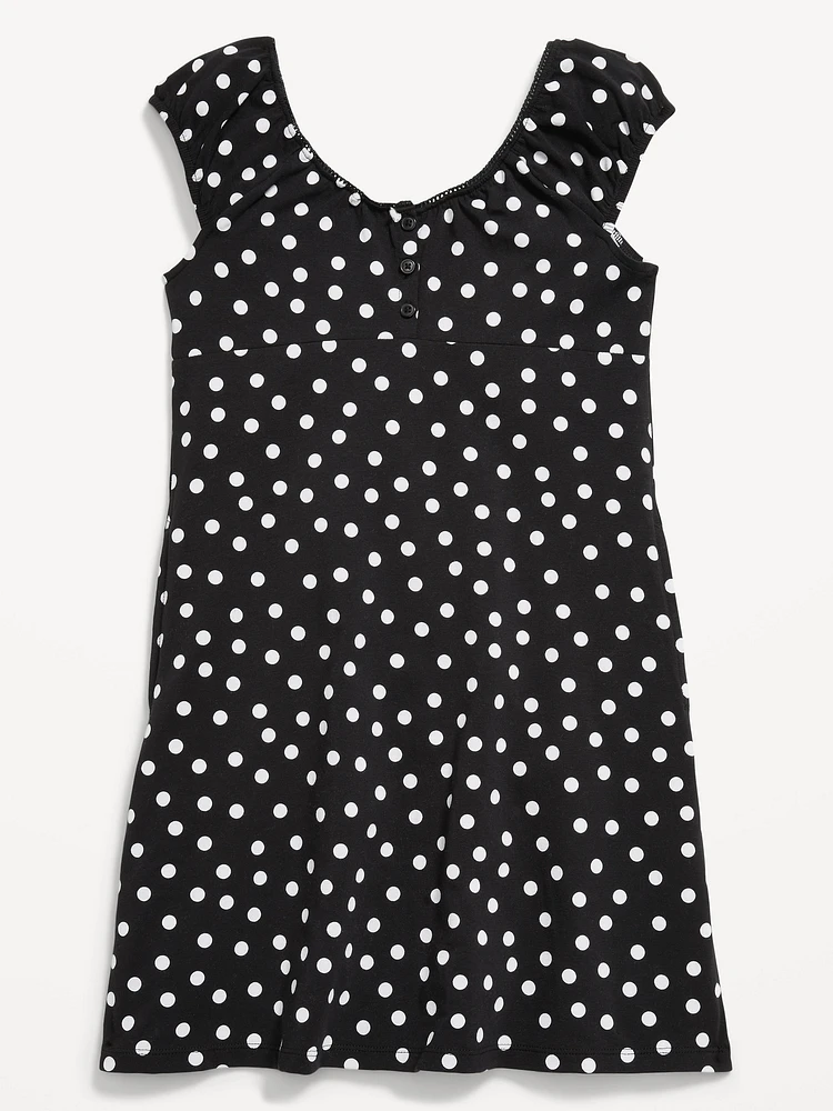 Printed Short-Sleeve Henley Dress for Girls