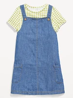 Printed Short-Sleeve T-Shirt and Jean Dress Set for Toddler Girls