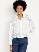 Cropped Lace Button-Down Shirt