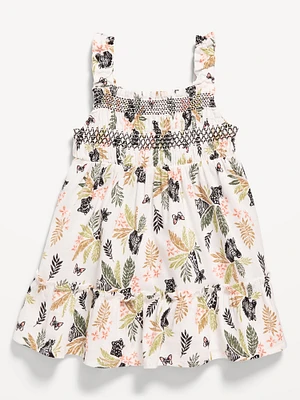 Printed Sleeveless Ruffle-Trim Smocked Dress for Baby
