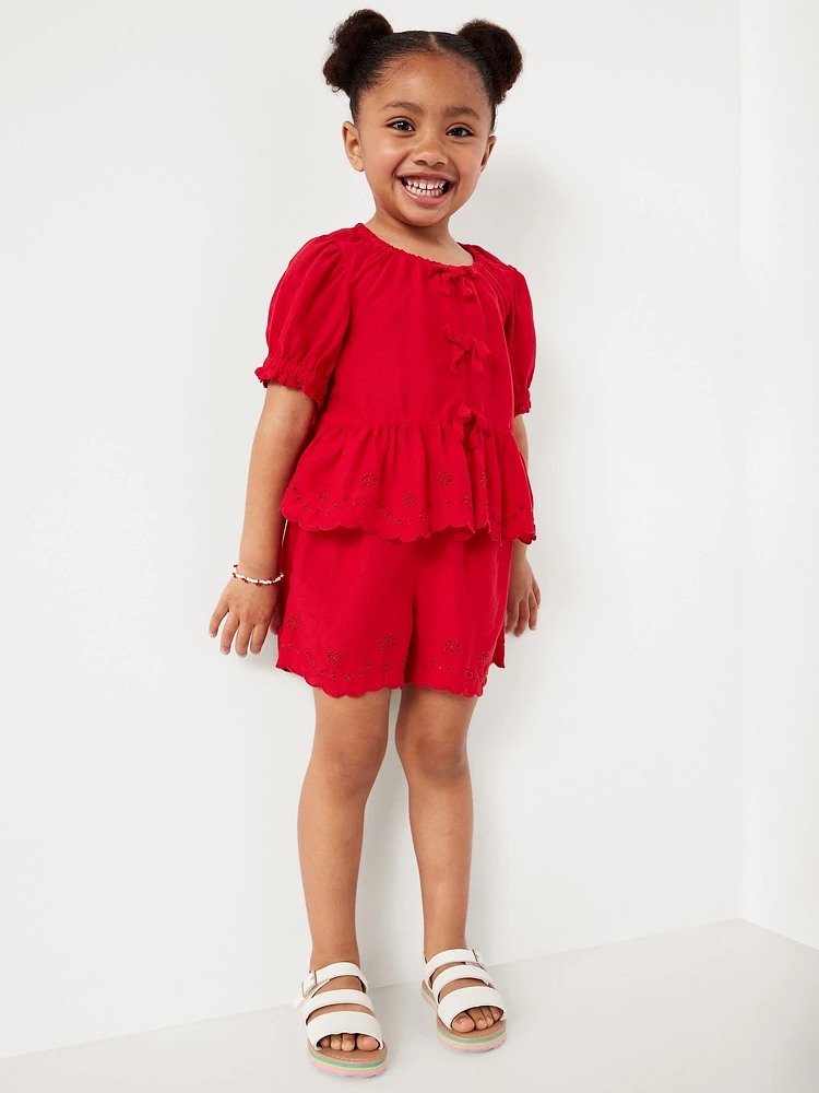 Peplum Eyelet Top and Shorts Set for Toddler Girls