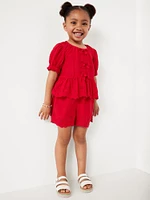 Peplum Eyelet Top and Shorts Set for Toddler Girls