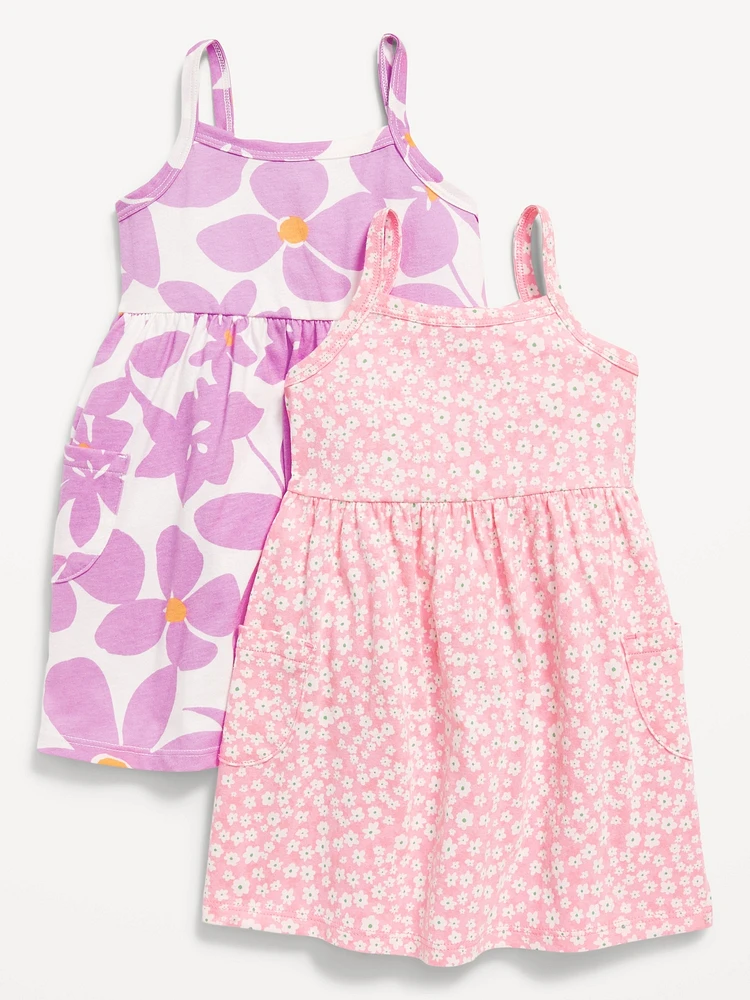 Sleeveless Pocket Jersey-Knit Fit and Flare Dress for Toddler Girls