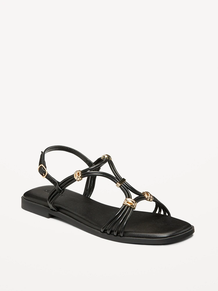 Faux-Leather Strappy Hardware Sandals