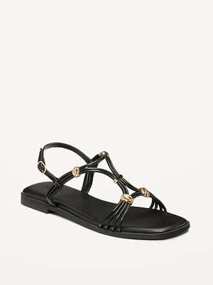 Faux-Leather Strappy Hardware Sandals