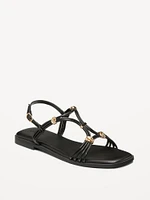 Faux-Leather Strappy Hardware Sandals