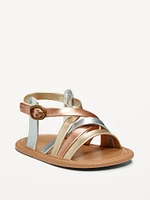 Metallic Faux-Leather Strappy Sandals for Baby