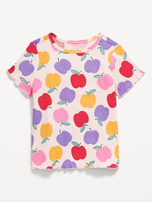 Printed Short-Sleeve Lettuce-Edge T-Shirt for Toddler Girls