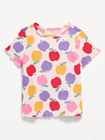 Printed Short-Sleeve Lettuce-Edge T-Shirt for Toddler Girls