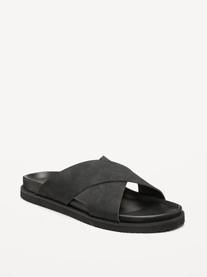 Faux-Leather Cross-Strap Sandals for Men