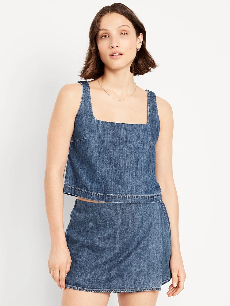 Cropped Square-Neck Denim Top
