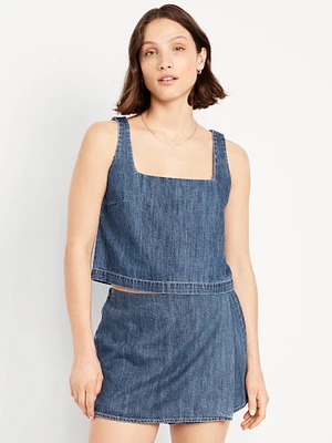 Cropped Square-Neck Denim Top