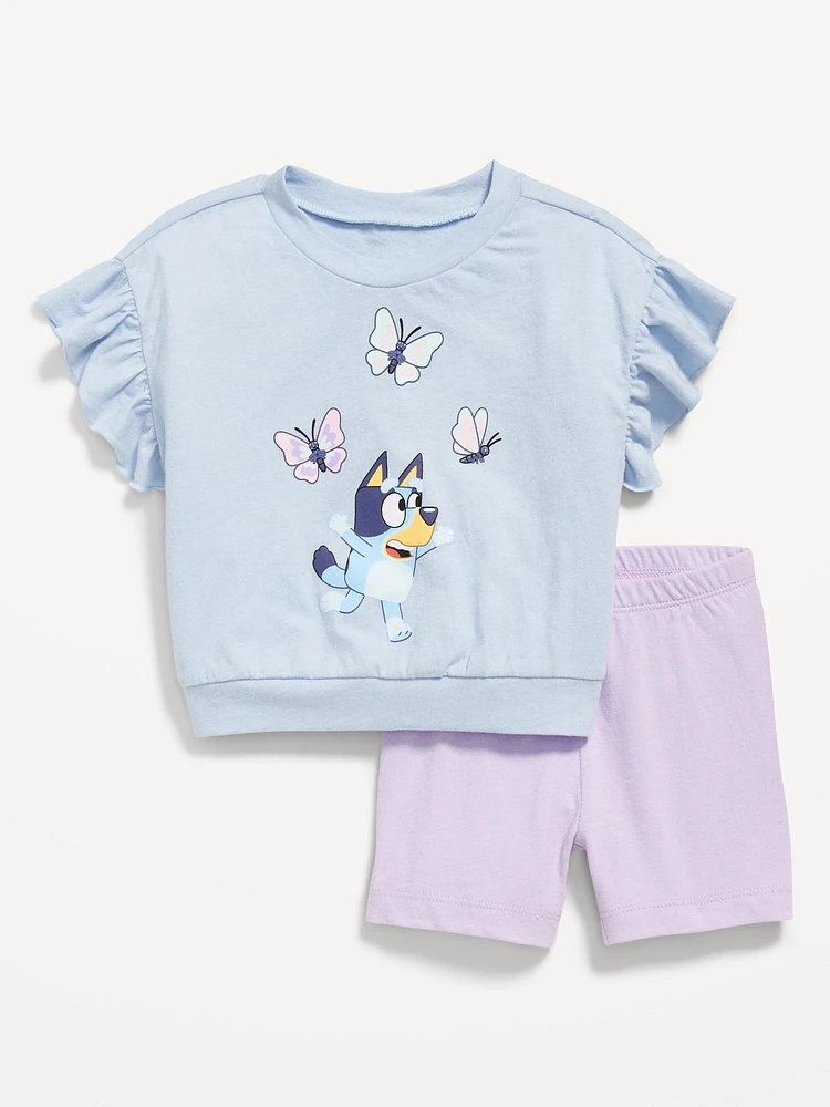 Bluey Graphic Top and Biker Shorts Set for Toddler Girls