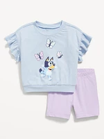 Bluey Graphic Top and Biker Shorts Set for Toddler Girls