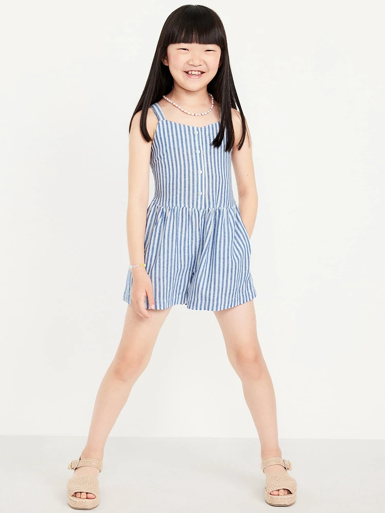Sleeveless Linen-Blend Button-Front Romper for Girls