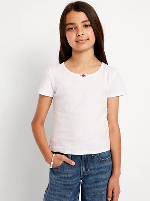 Short-Sleeve Pointelle-Knit Top for Girls