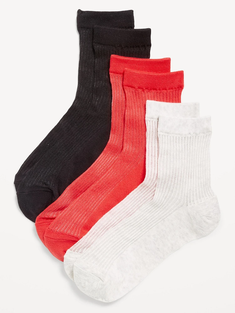Sheer Stripe Quarter Crew Socks 3-Pack for Women