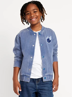 Loose Button-Front Bomber Jacket for Boys